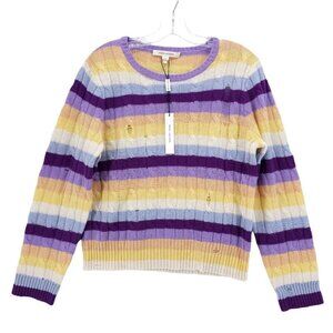NWT MARC JACOBS 100% Cashmere Cable Knit DISTRESSED Sweater Striped Size LARGE